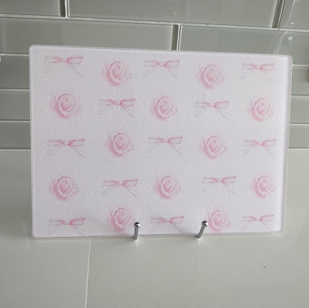 Elegant Pink Rose and Bow Cutting Board, Serving Tray Or Vanity Tray